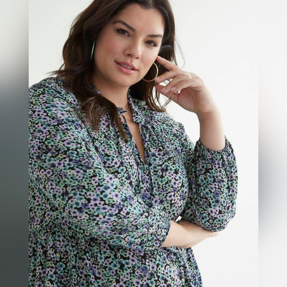 Penningtons Blue Floral Long Sleeve Tiered Peasant Prairie Dress Plus Size 22 - Picture 3 of 10